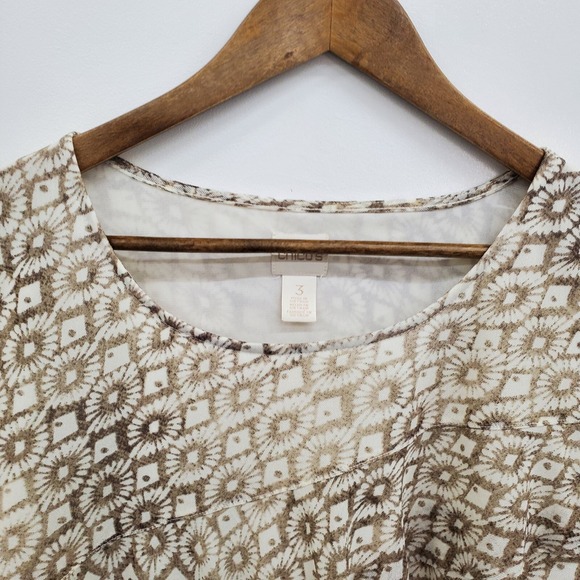 Chico's Womens 3 (XL) Brown Tan Abstract Diamond Print Asymmetric Hem Tunic Top - Picture 8 of 13